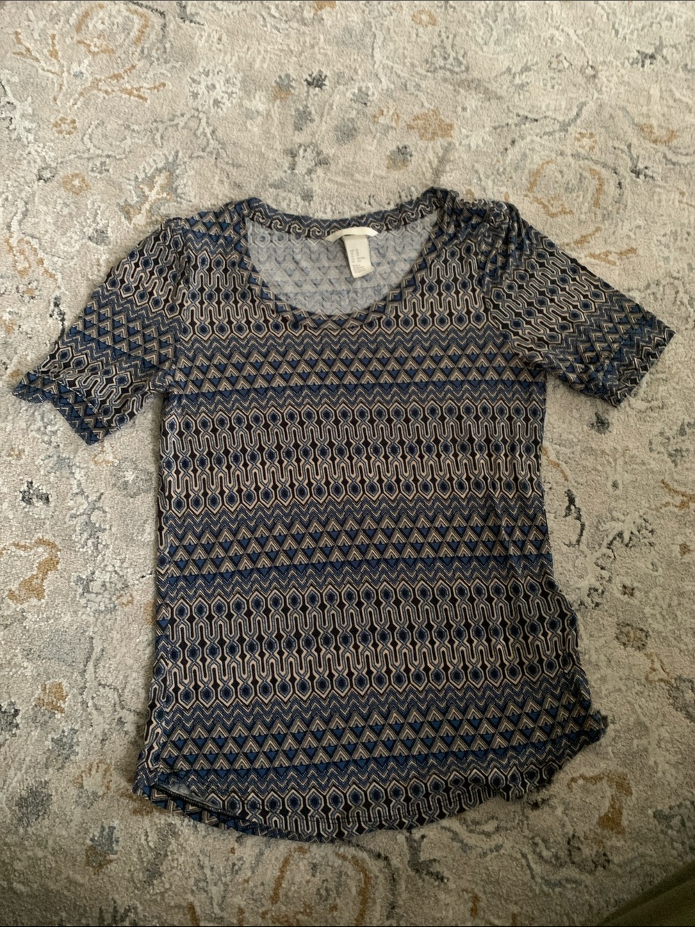 H&M Navy and Cream Short-Sleeve Patterned Tee